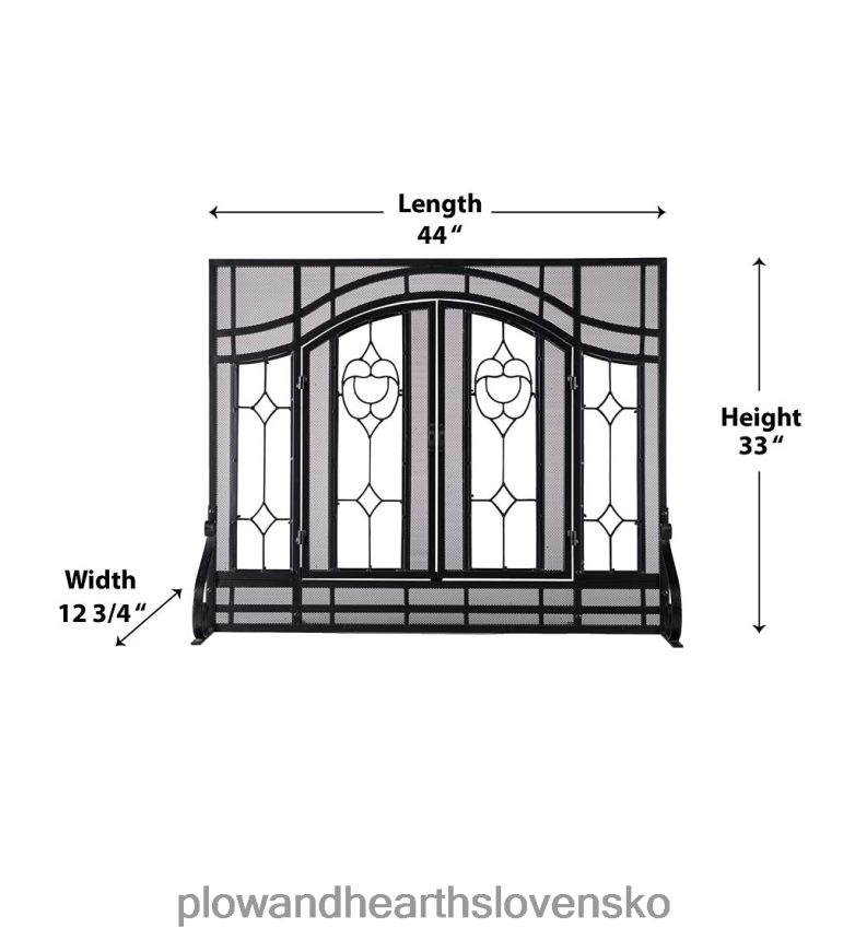 Plow & Hearth malá dvojdverová krbová zástena so sklenenými kvetinovými panelmi - čierna 6P208P2877 krb