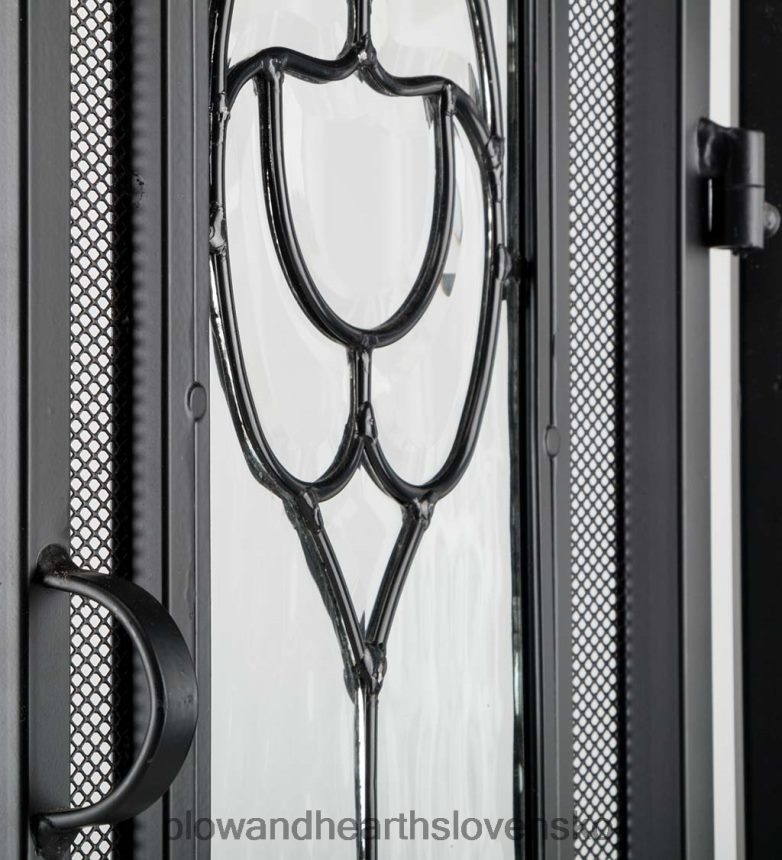 Plow & Hearth malá dvojdverová krbová zástena so sklenenými kvetinovými panelmi - čierna 6P208P2877 krb