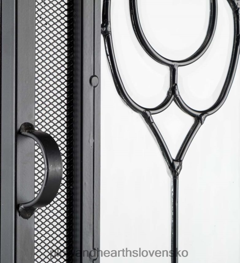 Plow & Hearth malá dvojdverová krbová zástena so sklenenými kvetinovými panelmi - čierna 6P208P2877 krb