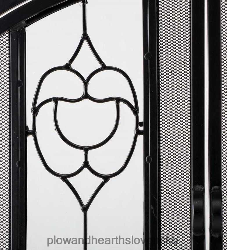 Plow & Hearth malá dvojdverová krbová zástena so sklenenými kvetinovými panelmi - čierna 6P208P2877 krb