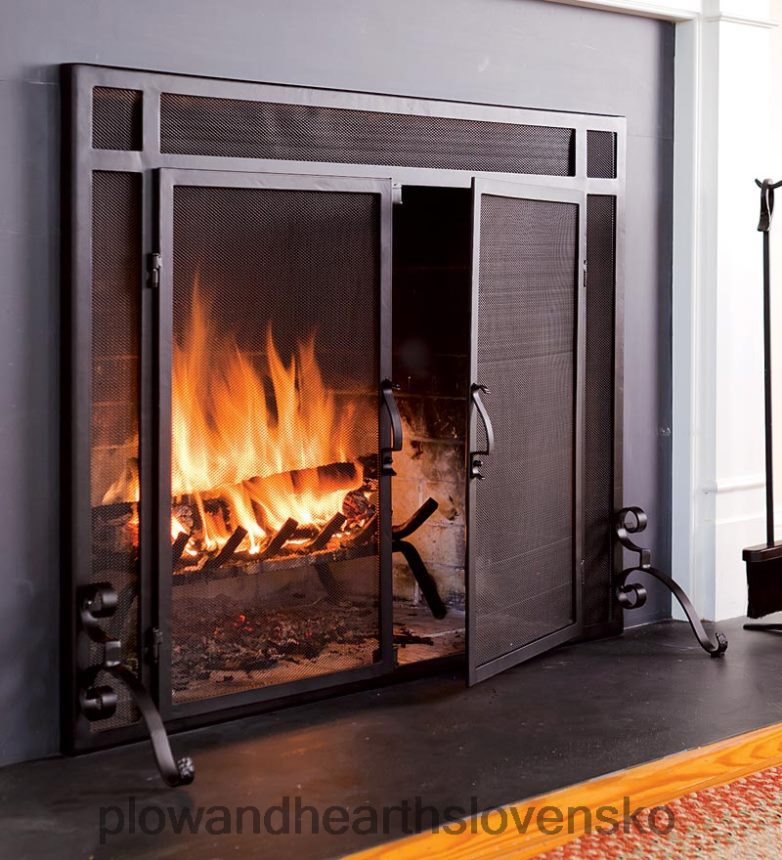 Plow & Hearth ploché ochranné protipožiarne zásteny s dverami z masívnej ocele 6P208P2874 krb