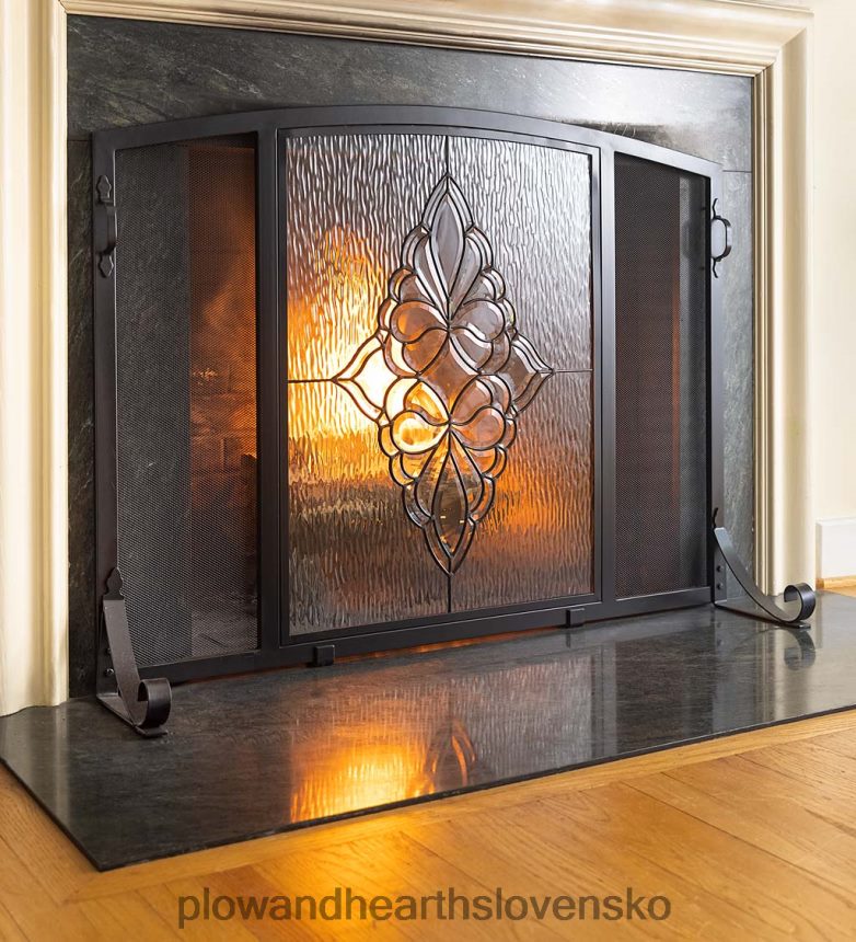 Plow & Hearth sv. karlovsky sklenený medailón plochý ochranný protipožiarny štít 6P208P2878 krb