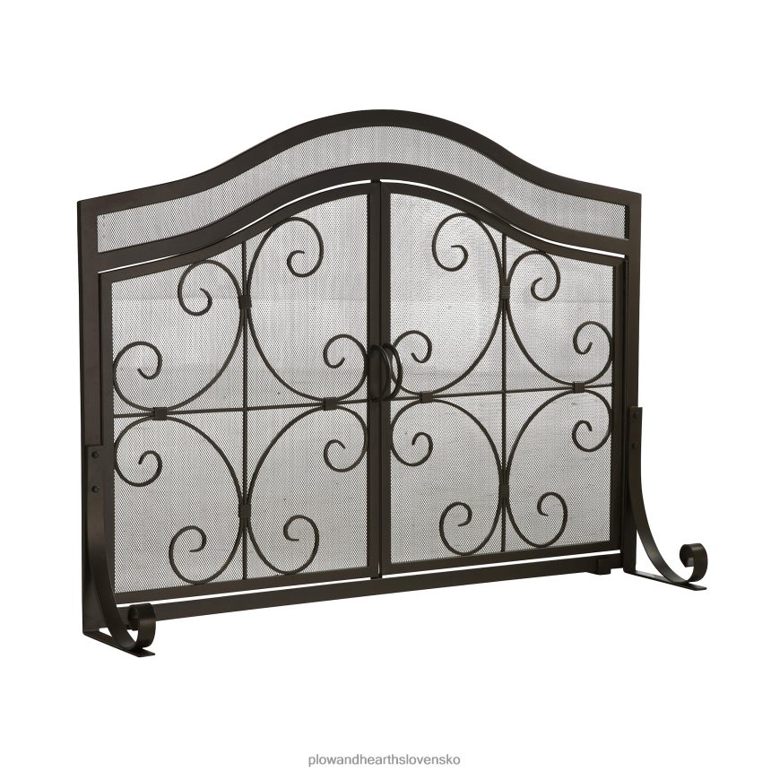 Plow & Hearth veľká hrebeňová krbová zástena s dvierkami - čierna 6P208P3243 krb