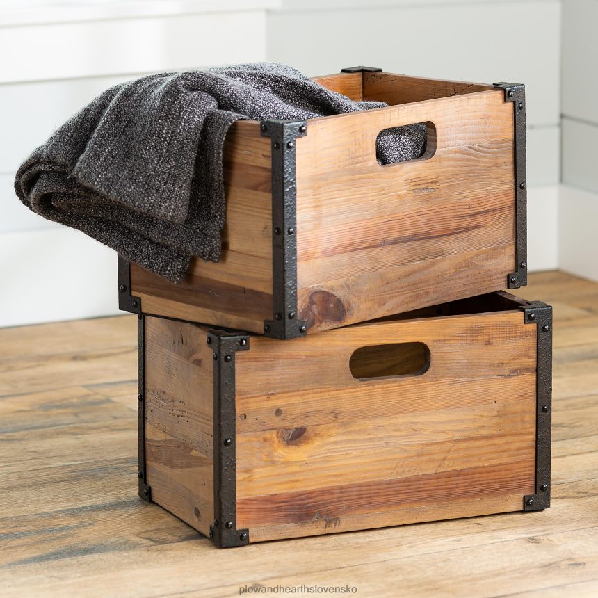 Plow & Hearth hlboké creek rustikálne drevené debny na uskladnenie, sada 2 ks 6P208P2108 nábytok