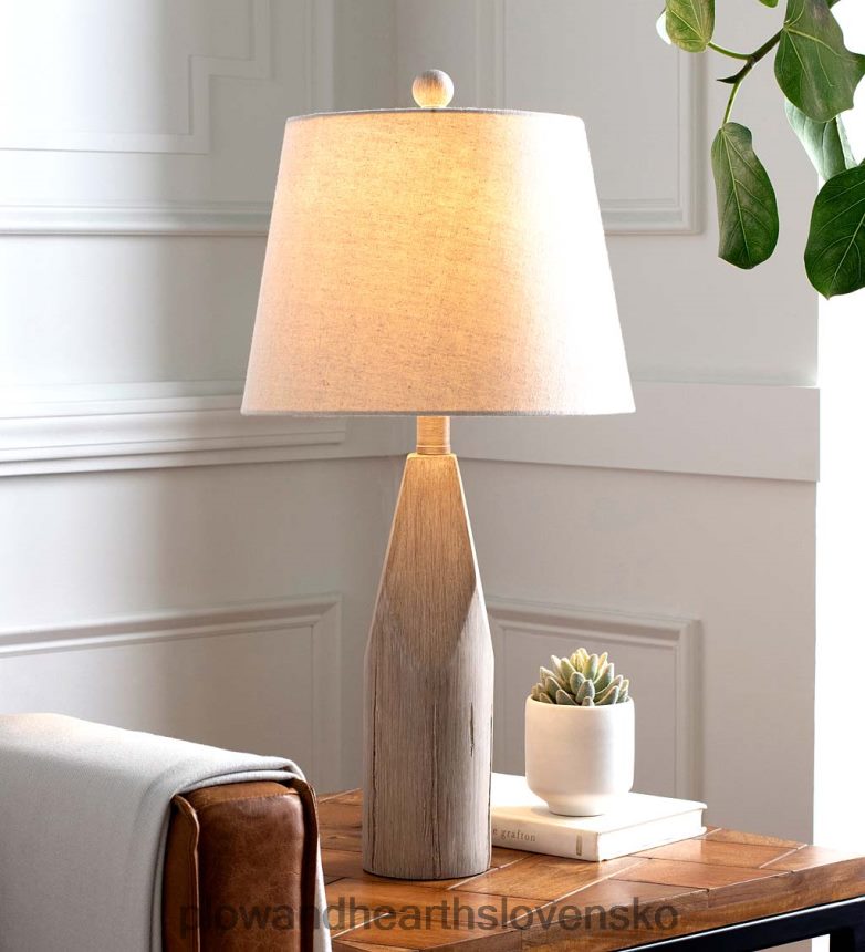 Plow & Hearth Stolná lampa zo zvetraného dreva s prírodným ľanovým tienidlom 6P208P2125 nábytok
