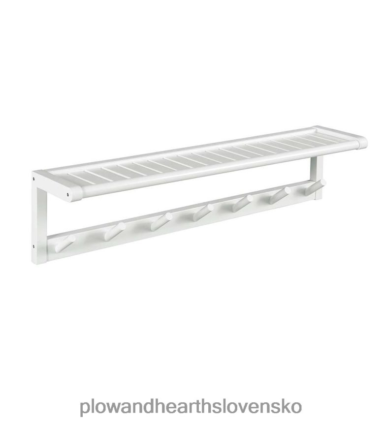 Plow & Hearth drevený nástenný vešiak na kabáty s kolíčkami a hornou policou - biely 6P208P2136 nábytok