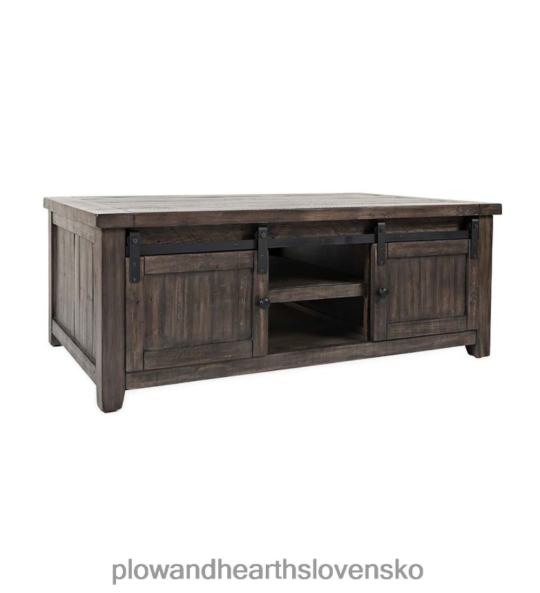 Plow & Hearth Cape charles kultivovaný barnwood kávový/koktejlový stolík s posuvnými dverami od stodoly - barnwood 6P208P2018 nábytok