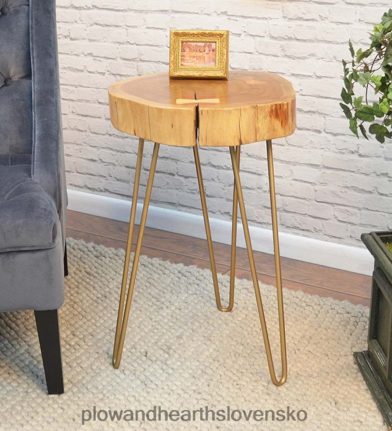 Plow & Hearth živý okraj akáciového dreva akcentový stolík s vlásenkovými nohami - zlatý 6P208P2000 nábytok