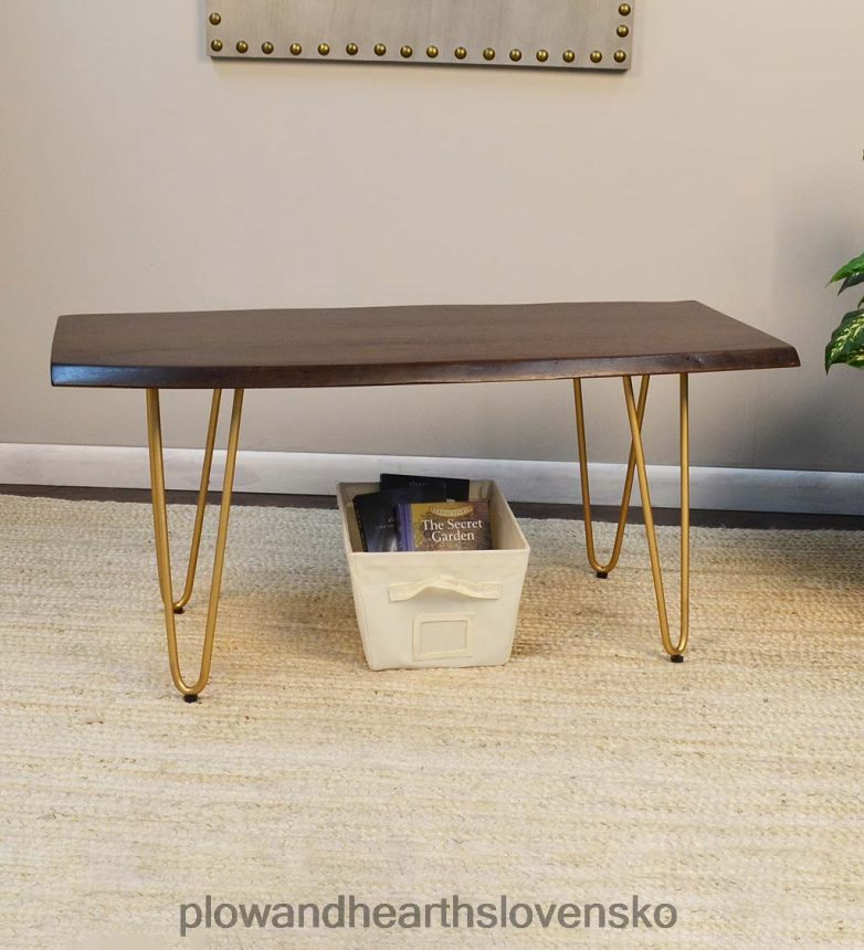 Plow & Hearth lavica/stôl z akáciového dreva so živým okrajom s nohami vlásenky - čierna 6P208P2011 nábytok