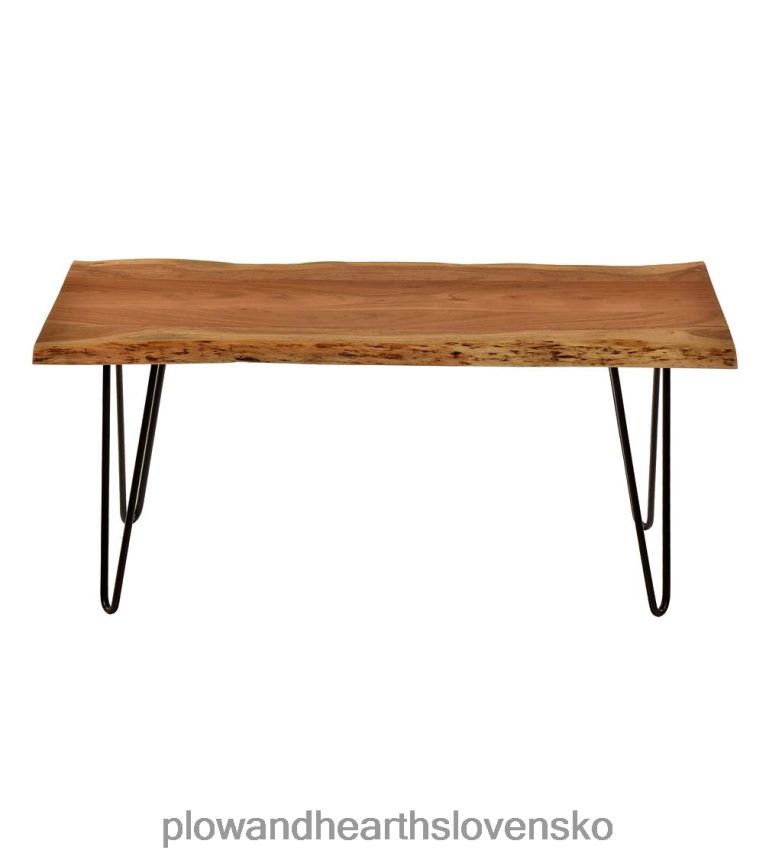 Plow & Hearth lavica/stôl z akáciového dreva so živým okrajom s nohami vlásenky - čierna 6P208P2011 nábytok