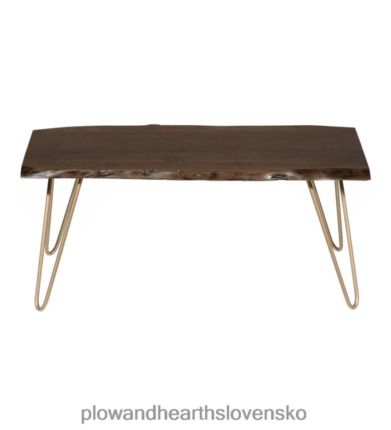 Plow & Hearth lavica/stôl z akáciového dreva so živým okrajom s nohami vlásenky - čierna 6P208P2011 nábytok