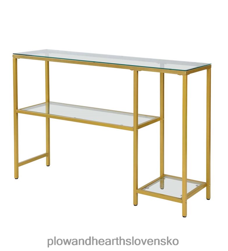 Plow & Hearth multifunkčný konzolový stolík z tvrdeného skla s policami - zlatý 6P208P2007 nábytok