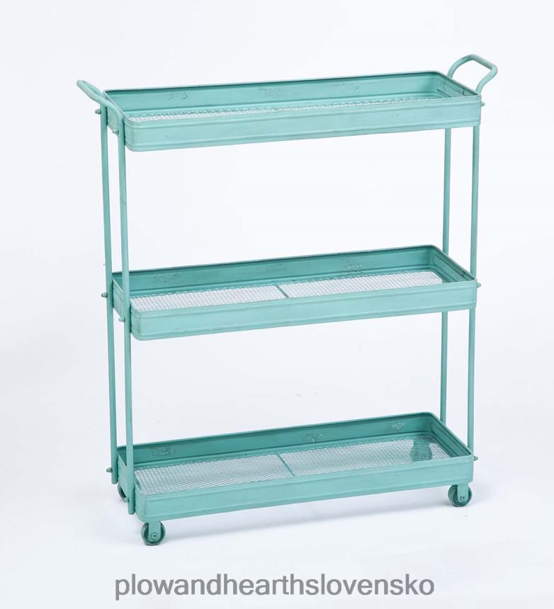Plow & Hearth núdzový modrý trojposchodový kovový vozík s kolesami 6P208P2015 nábytok