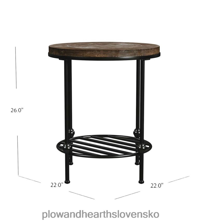 Plow & Hearth okrúhly koncový stôl z borovice s policou s lúčmi 6P208P1989 nábytok