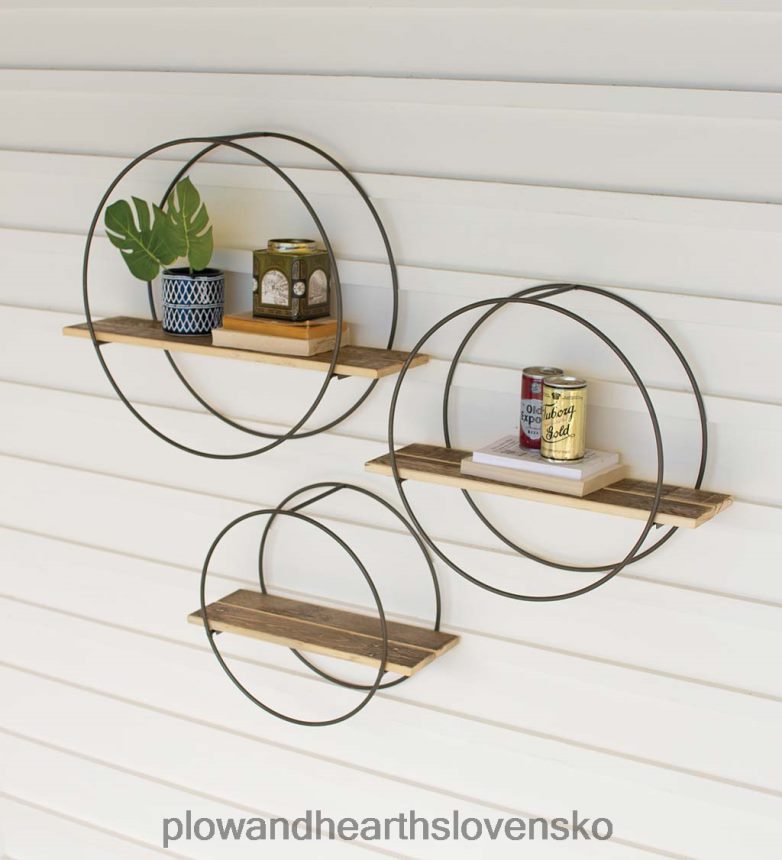 Plow & Hearth Recyklované drevené police s okrúhlym kovovým rámom, sada 3 ks 6P208P2315 nábytok