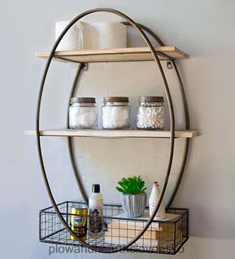 Plow & Hearth oválna kovová nástenná jednotka s policami z recyklovaného dreva 6P208P2535 nábytok