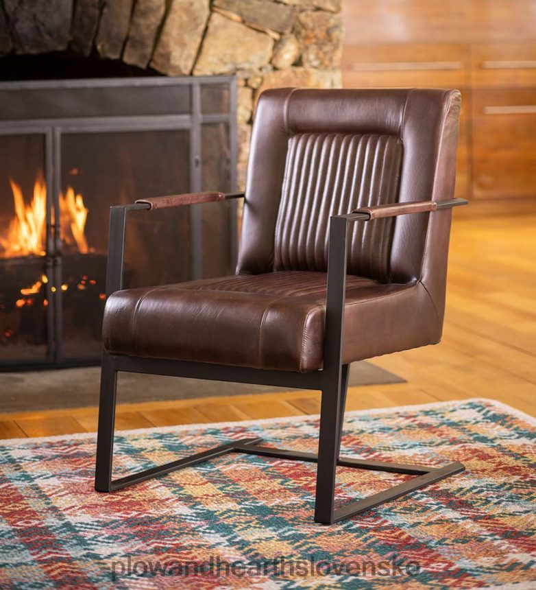 Plow & Hearth Akcentová stolička z kože a ocele wayne - tmavá sienna 6P208P2031 nábytok