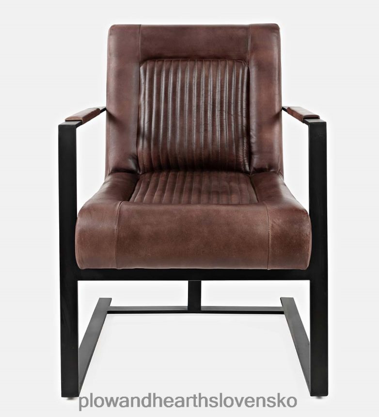 Plow & Hearth Akcentová stolička z kože a ocele wayne - tmavá sienna 6P208P2031 nábytok