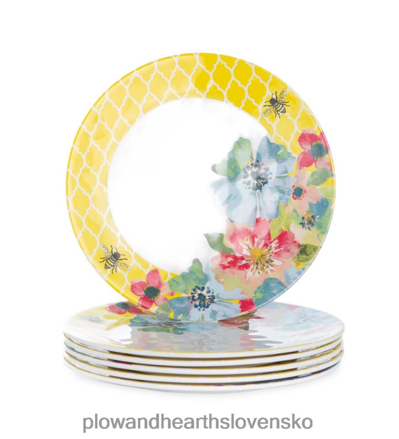 Plow & Hearth akvarelové záhradné melamínové šalátové taniere, sada 6 ks - akvarel záhradka 6P208P3205 sezónne a darčeky