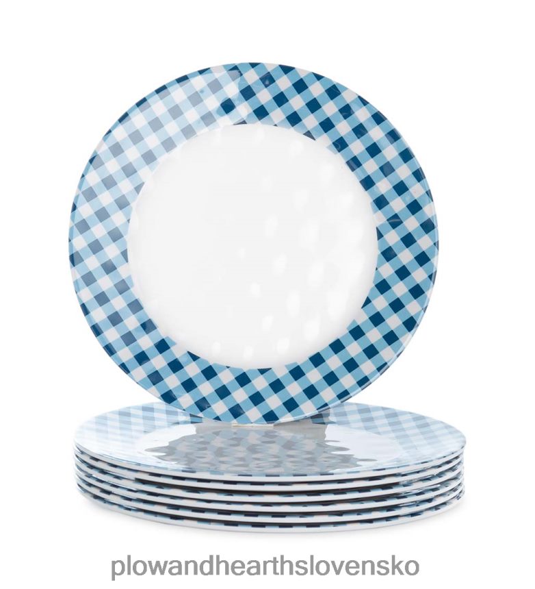 Plow & Hearth modré ginghamové melamínové taniere, sada 6 ks - jazero 6P208P3199 sezónne a darčeky