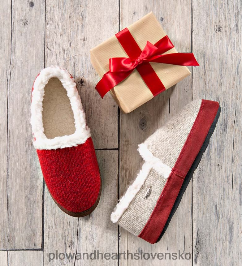 Plow & Hearth žaluďové dámske moc ragg papuče - červená ragg vlna - m(6-1/2-7-1/2) 6P208P3029 sezónne a darčeky