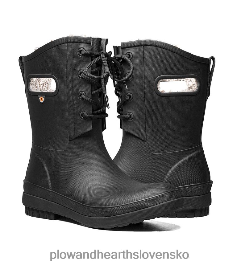 Plow & Hearth bogs amanda plyšové ii šnurovacie nepremokavé čižmy do dažďa - čierne - veľkosť 07 6P208P1075 sezónne a darčeky