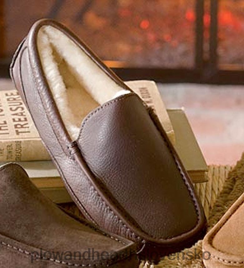 Plow & Hearth ugg australia pánske kožené papuče ascot - porcelánová čajová koža - veľkosť 8 6P208P3067 sezónne a darčeky