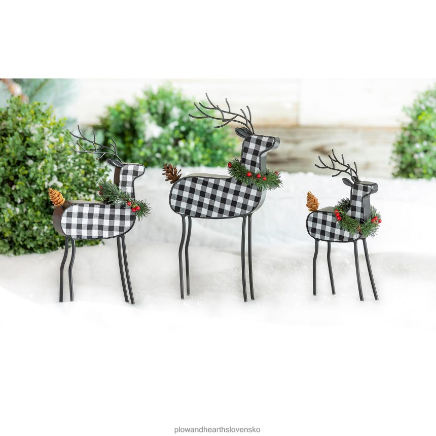 Plow & Hearth károvaná dekorácia na stôl jeleň, sada 3 ks 6P208P2268 sezónne a darčeky