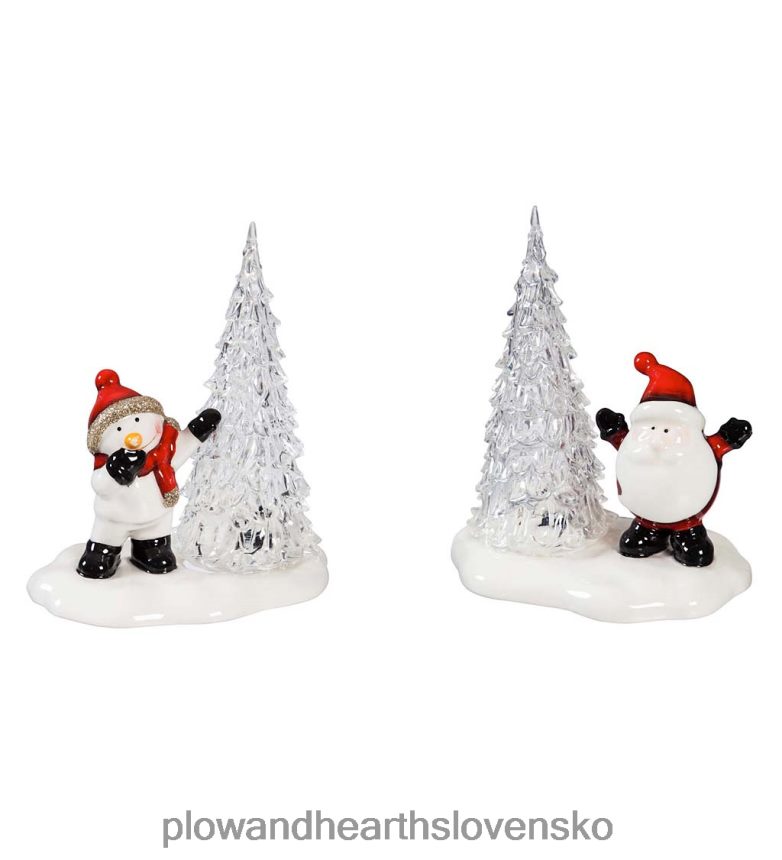 Plow & Hearth led keramický snehuliak a santa so stromami, sada 2 kusov 6P208P2188 sezónne a darčeky