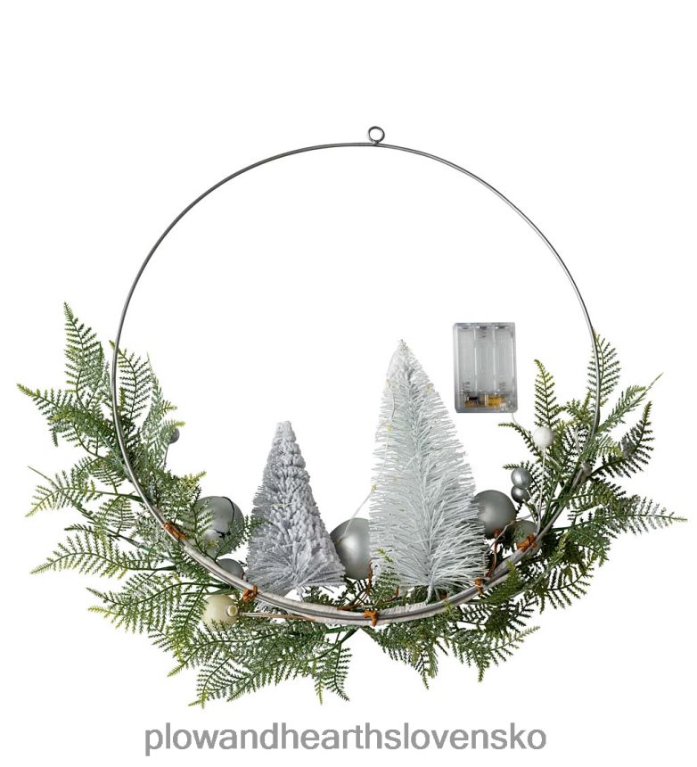 Plow & Hearth osvetlený sviatočný obručový veniec so stromami z fliaš 6P208P2173 sezónne a darčeky