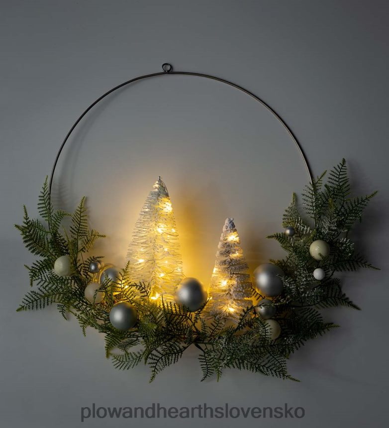 Plow & Hearth osvetlený sviatočný obručový veniec so stromami z fliaš 6P208P2173 sezónne a darčeky
