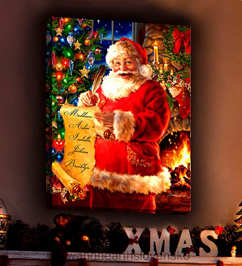 Plow & Hearth personalizované osvetlené santa's list nástenné umelecké plátno 6P208P2221 sezónne a darčeky