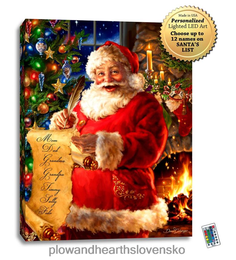 Plow & Hearth personalizované osvetlené santa's list nástenné umelecké plátno 6P208P2221 sezónne a darčeky