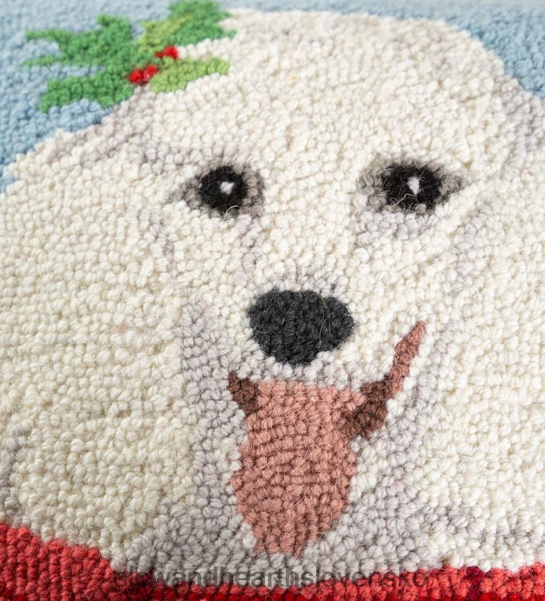 Plow & Hearth prázdninový pudlík s pletenou šatkou ručne zaháčkovaný vlnený vankúšik 6P208P2228 sezónne a darčeky