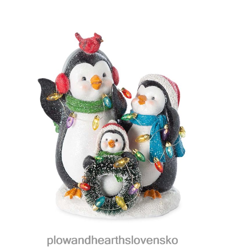 Plow & Hearth rozsvietené tučniačie trio s vianočnými svetielkami 6P208P2211 sezónne a darčeky