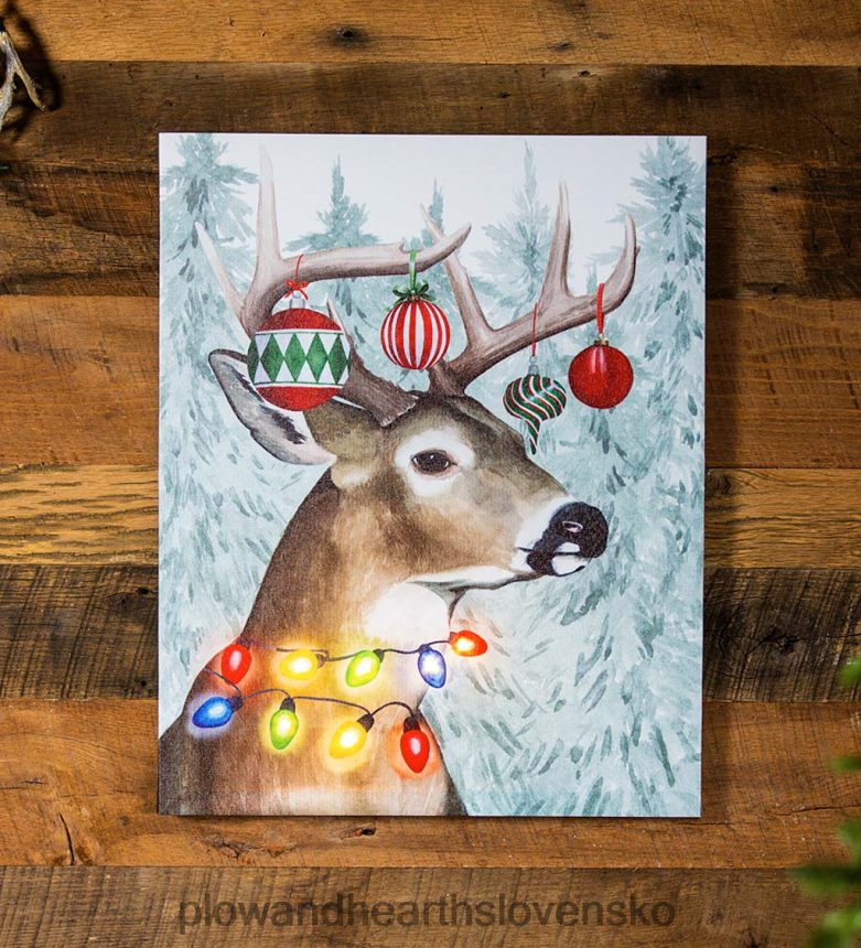 Plow & Hearth sviatočný les jeleň sviatok osvetlená stena umenie 6P208P2229 sezónne a darčeky