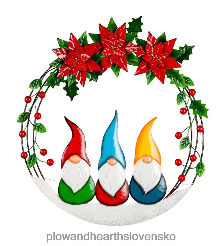 Plow & Hearth traja škriatkovia vianočný veniec kovový veniec 6P208P2255 sezónne a darčeky