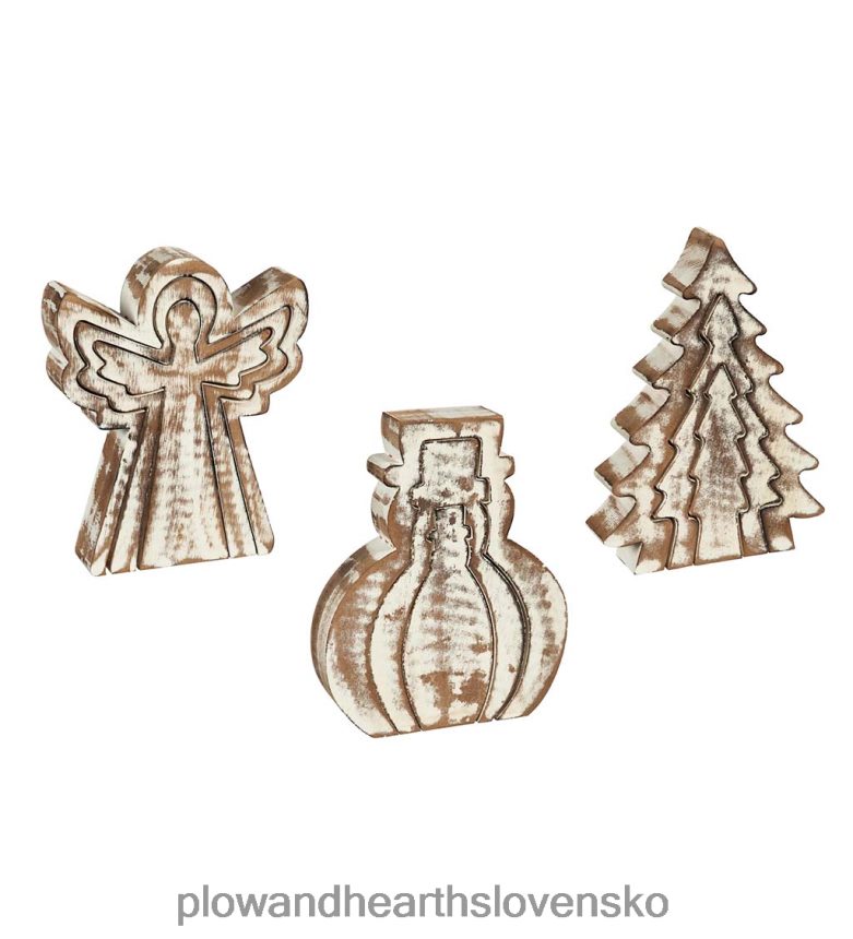 Plow & Hearth vnorené drevené sviatočné figúrky, sada 3 ks 6P208P2230 sezónne a darčeky