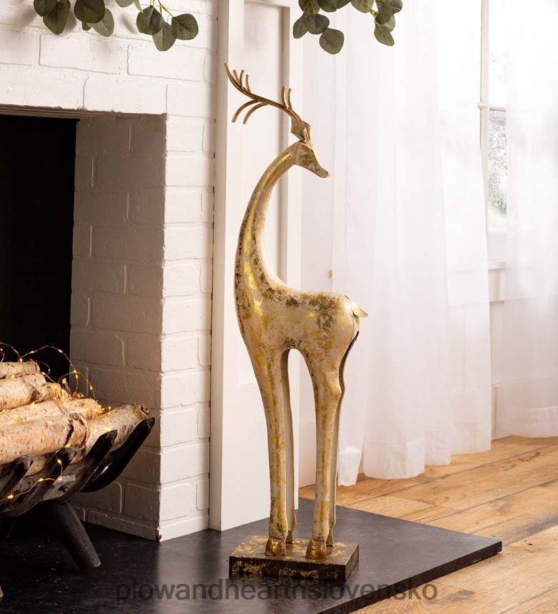 Plow & Hearth zlaté a biele železné sochy jeleňov 6P208P2217 sezónne a darčeky