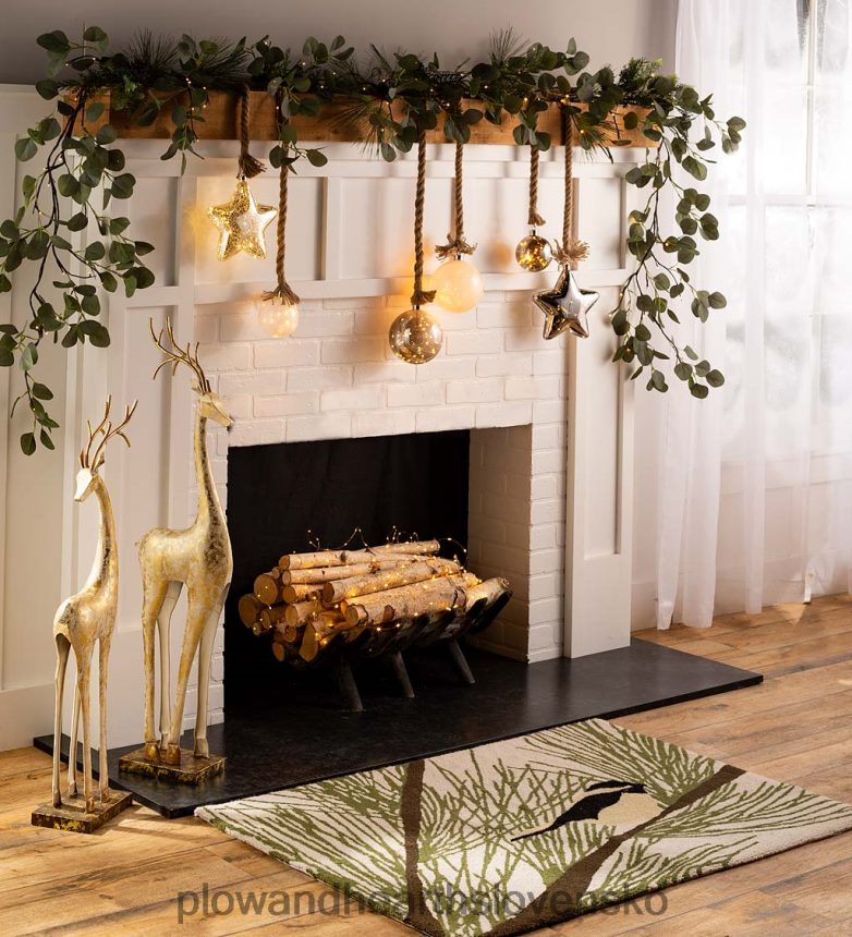 Plow & Hearth zlaté a biele železné sochy jeleňov 6P208P2217 sezónne a darčeky