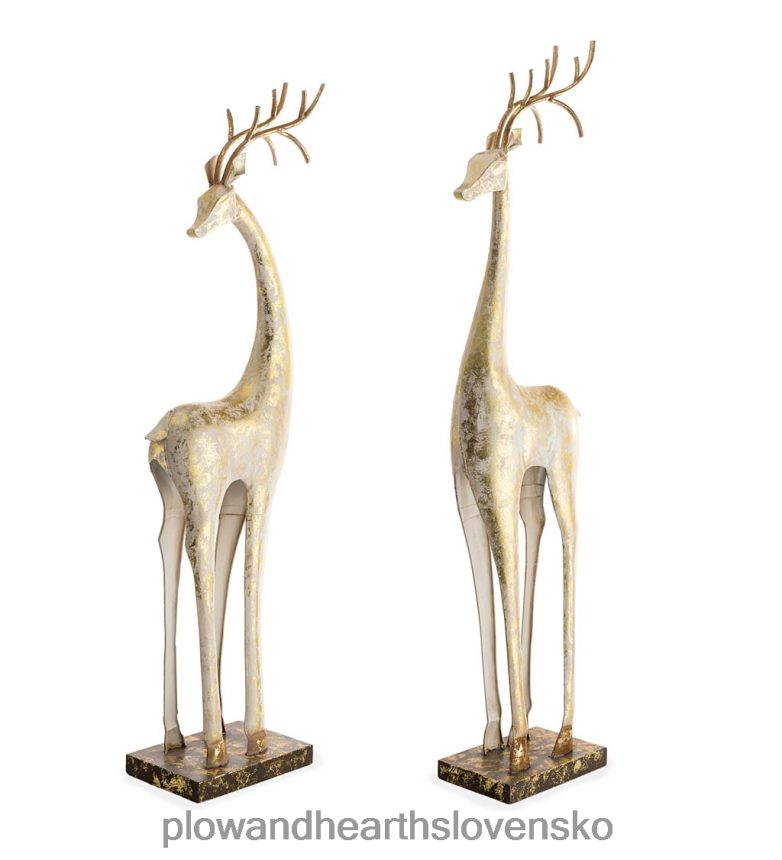 Plow & Hearth zlaté a biele železné sochy jeleňov 6P208P2217 sezónne a darčeky
