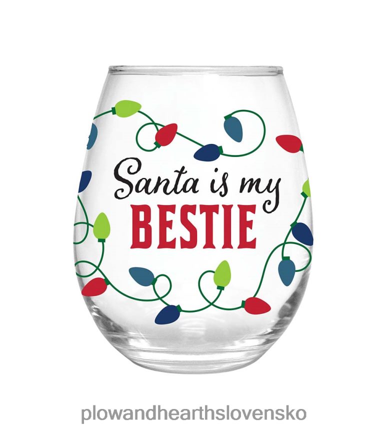 Plow & Hearth Santa is my bestie 17 oz. pohár na víno bez stopky s darčekovou krabičkou 6P208P2989 sezónne a darčeky