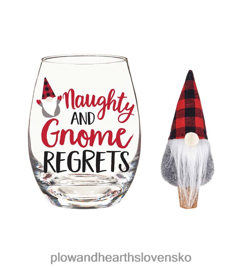 Plow & Hearth neposlušný a škriatok ľutuje 17 oz. darčeková súprava pohára so zátkou na víno 6P208P2991 sezónne a darčeky