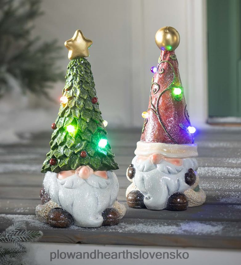 Plow & Hearth osvetlená socha záhradného trpaslíka s klobúkom na vianočný stromček 6P208P2994 sezónne a darčeky