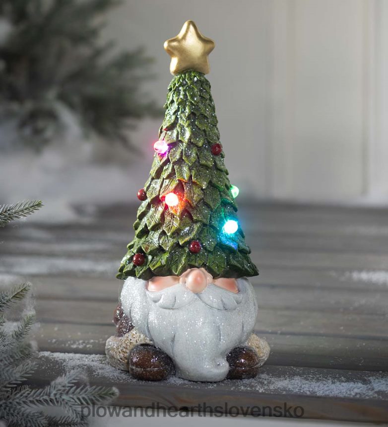 Plow & Hearth osvetlená socha záhradného trpaslíka s klobúkom na vianočný stromček 6P208P2994 sezónne a darčeky